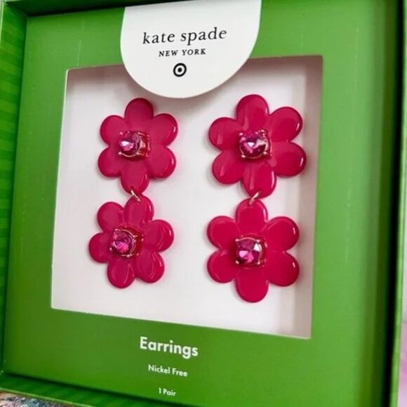 NEW kate spade x Target Holiday Red Linear Floral Earrings NEW in BOX - Picture 5 of 5